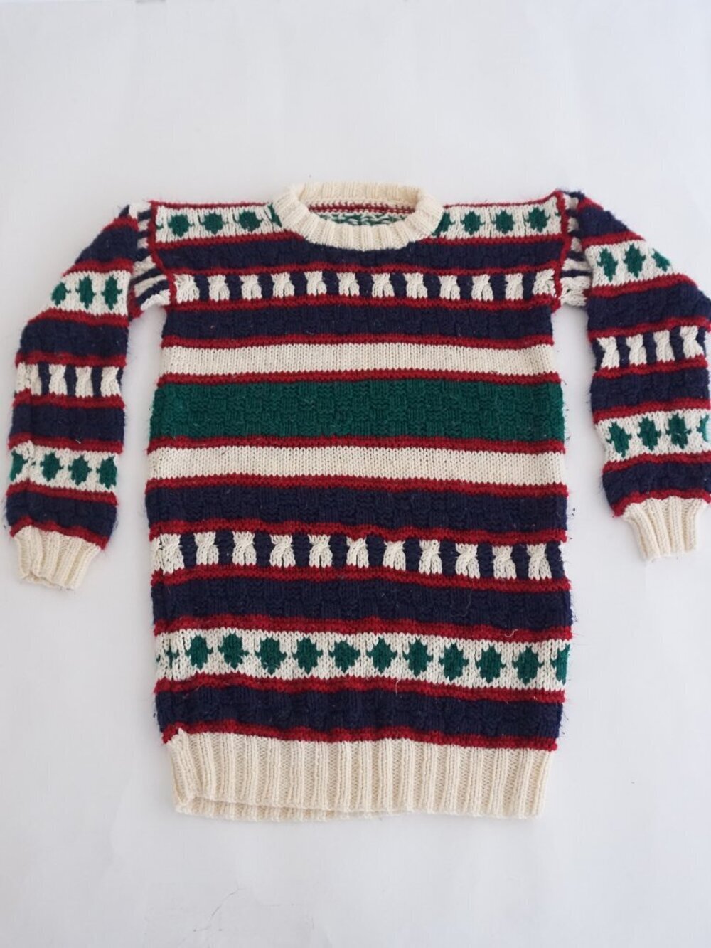 Vintage Multicolor Fair Isle Nordic Stripe Knit Sweater Winter Grandpa M